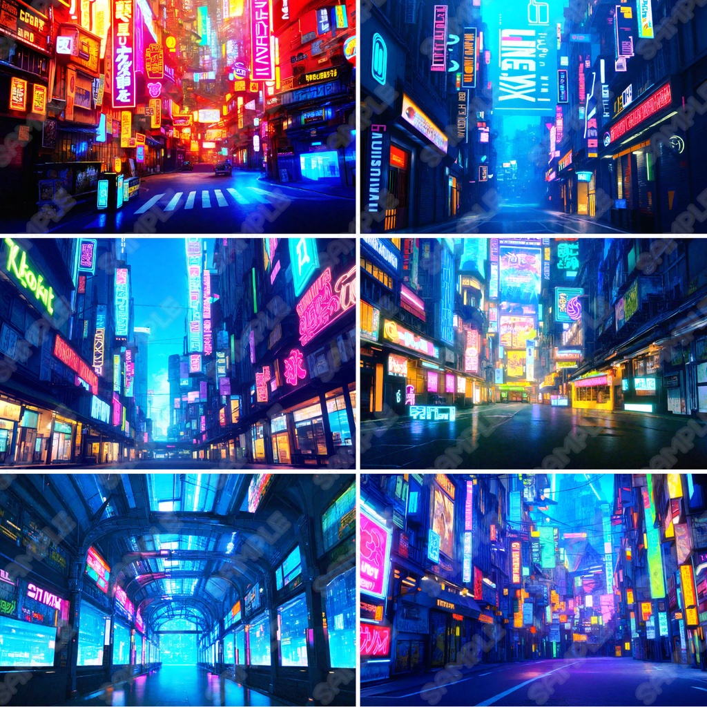 【BG018】サイバー系の街並み・部屋_背景素材_20枚セット