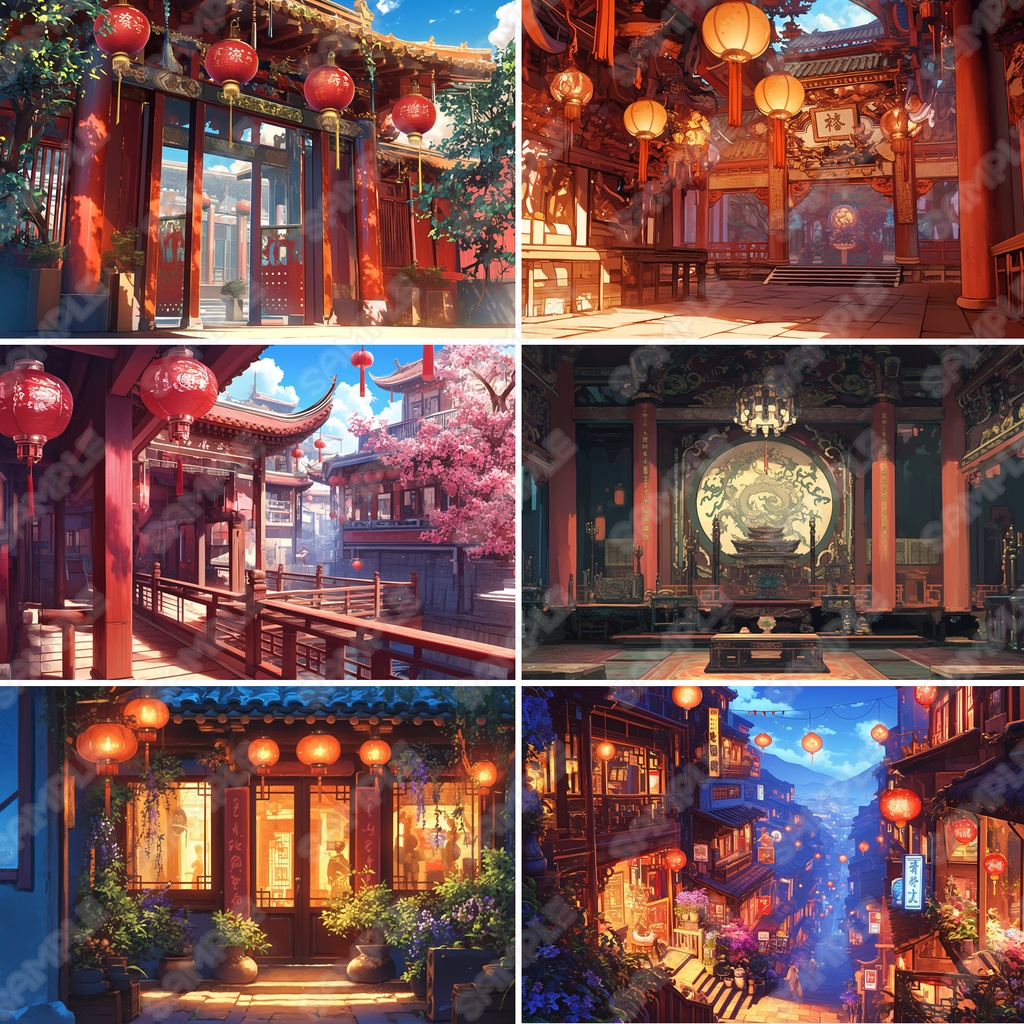 【BG025】中華風の街並み・部屋_背景素材_20枚セット