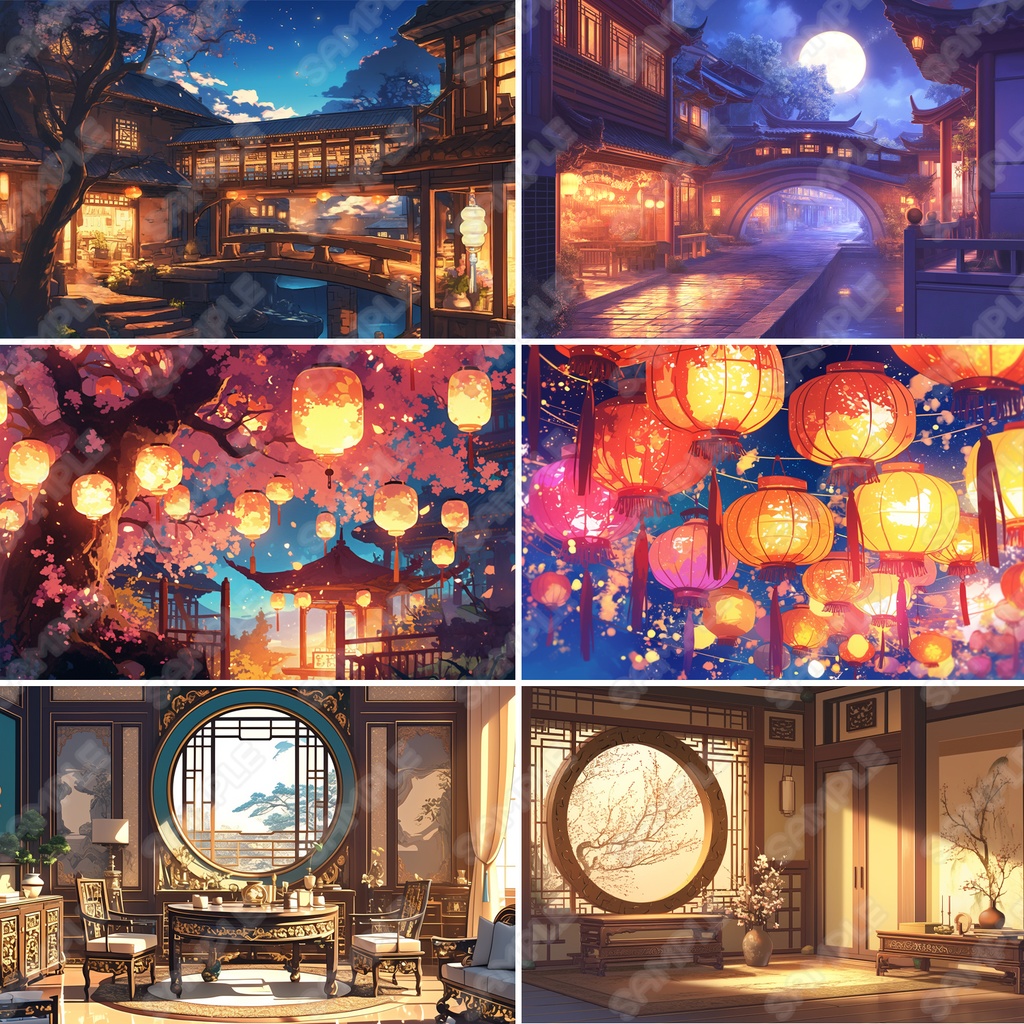 【BG025】中華風の街並み・部屋_背景素材_20枚セット