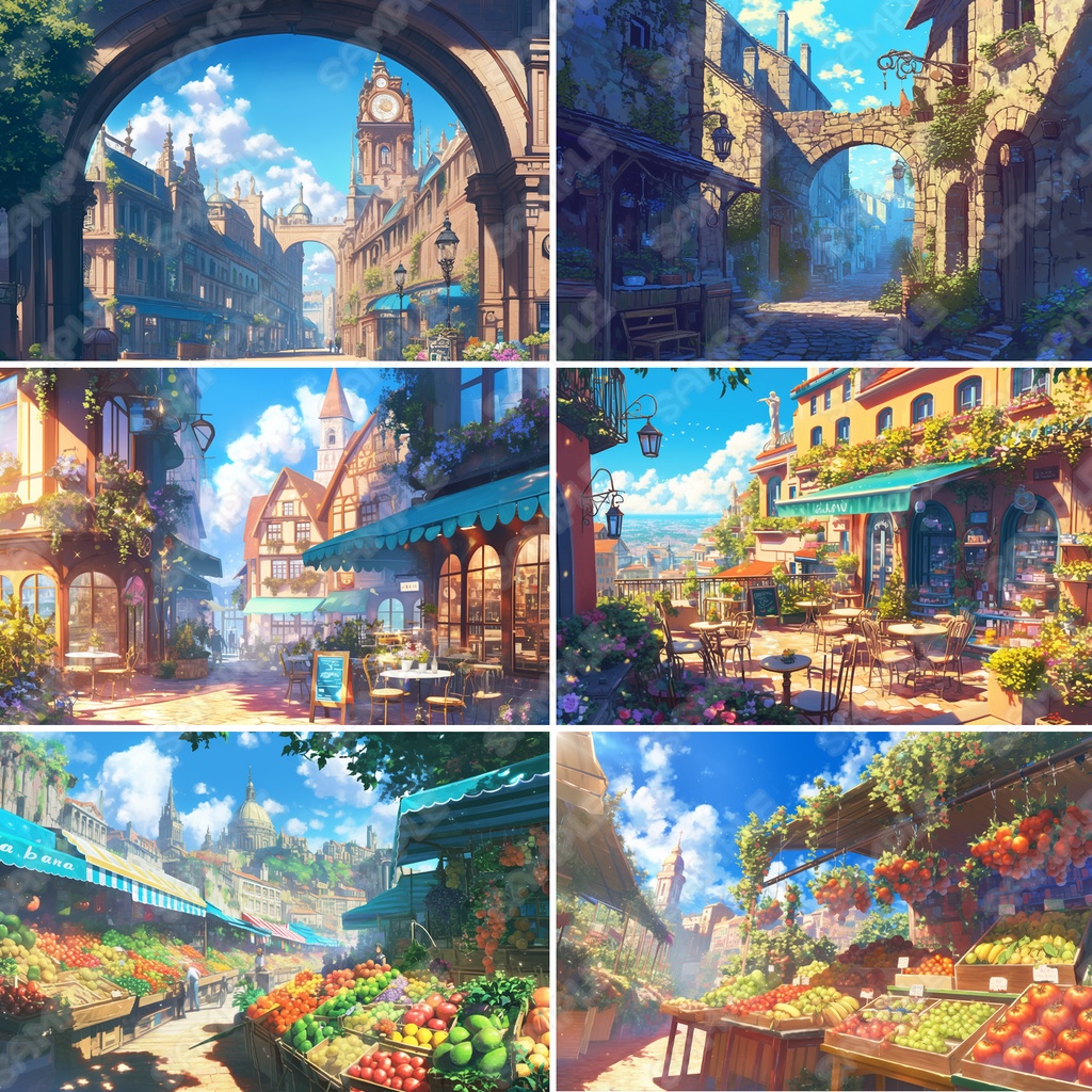 【BG030】西洋風の街並みの背景素材_20枚セット