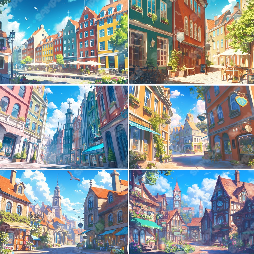 【BG030】西洋風の街並みの背景素材_20枚セット