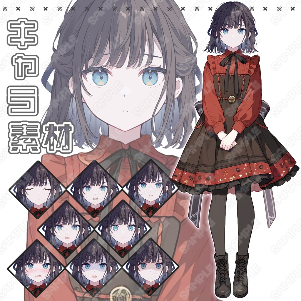 【213】キャラ素材_内気そうなお嬢様っぽい女性【表情差分8種】
