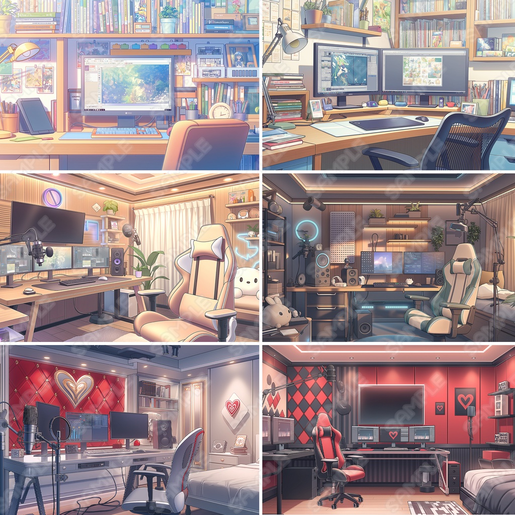 【BG036】作業部屋・配信部屋っぽい背景素材_20枚セット