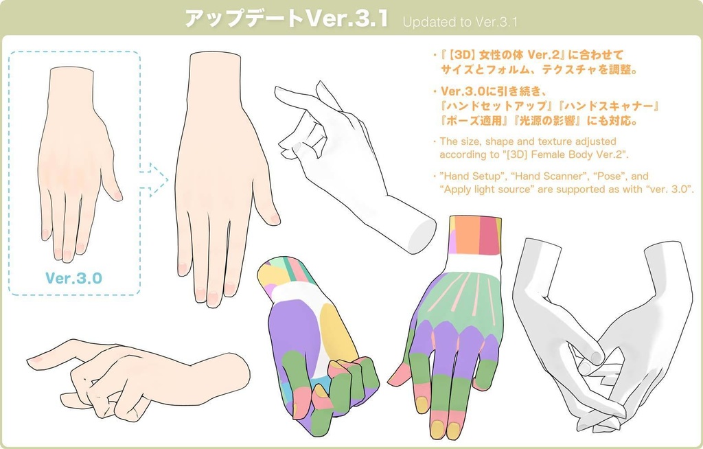 【3D】女性の手 Ver.3.1 for CLIP STUDIO PAINT