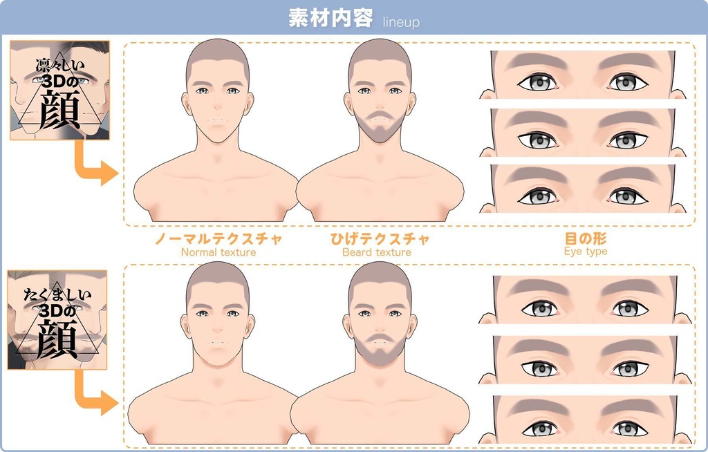 【3D】男性の顔 Ver.2(全2種)for CLIP STUDIO PAINT