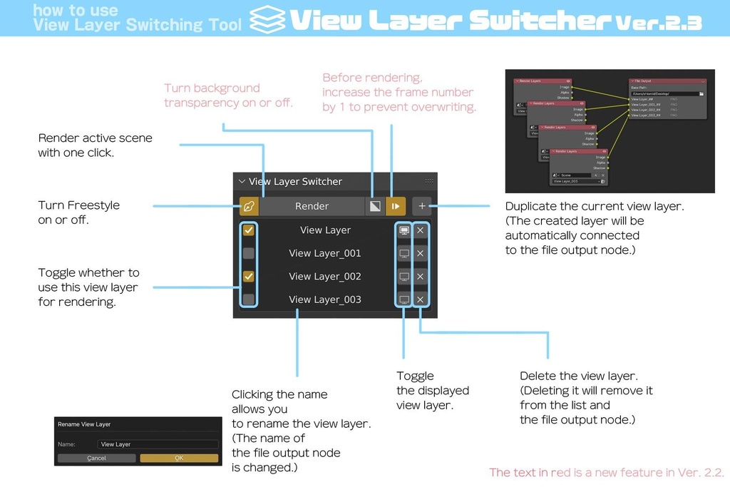 ビューレイヤー切替アドオン『View Layer Switcher Ver.2.3』