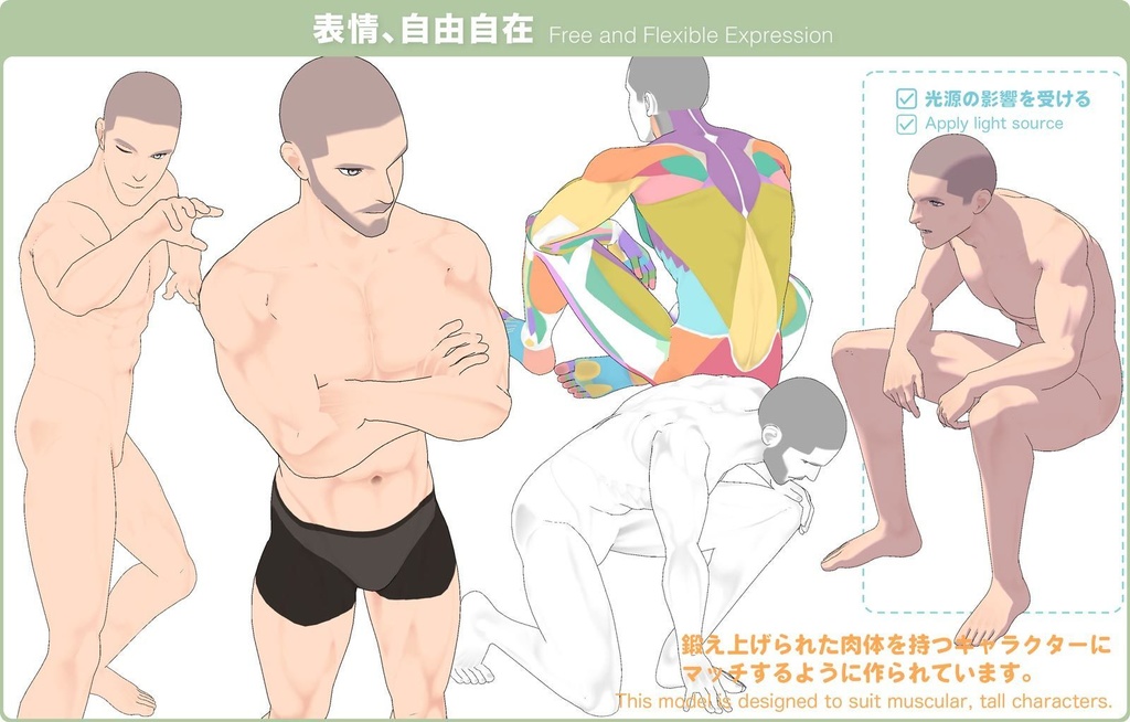 【3D】筋肉質な全身モデル Ver.2 for CLIP STUDIO PAINT