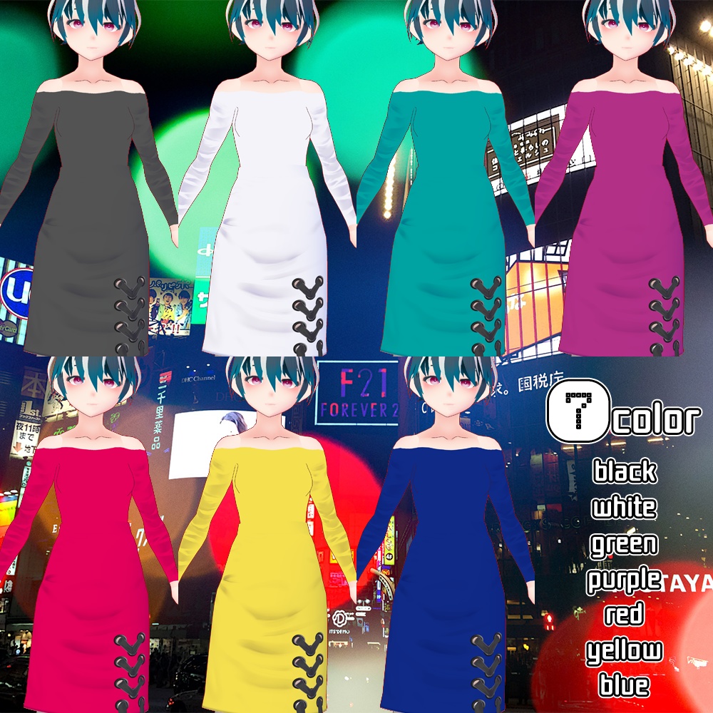 【Vroid用テクスチャ】Vibid Late ハーフトーンワンピースコーデwith団長 【Vtuberコラボコーデ】