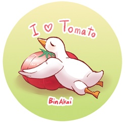 アヒル缶バッチ（I❤tomatoきゅろん）