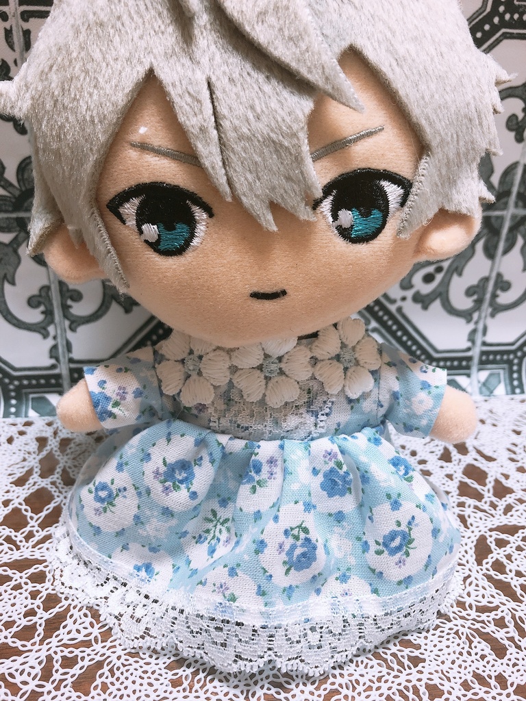 ぬい服 お花ワンピース（水色）
