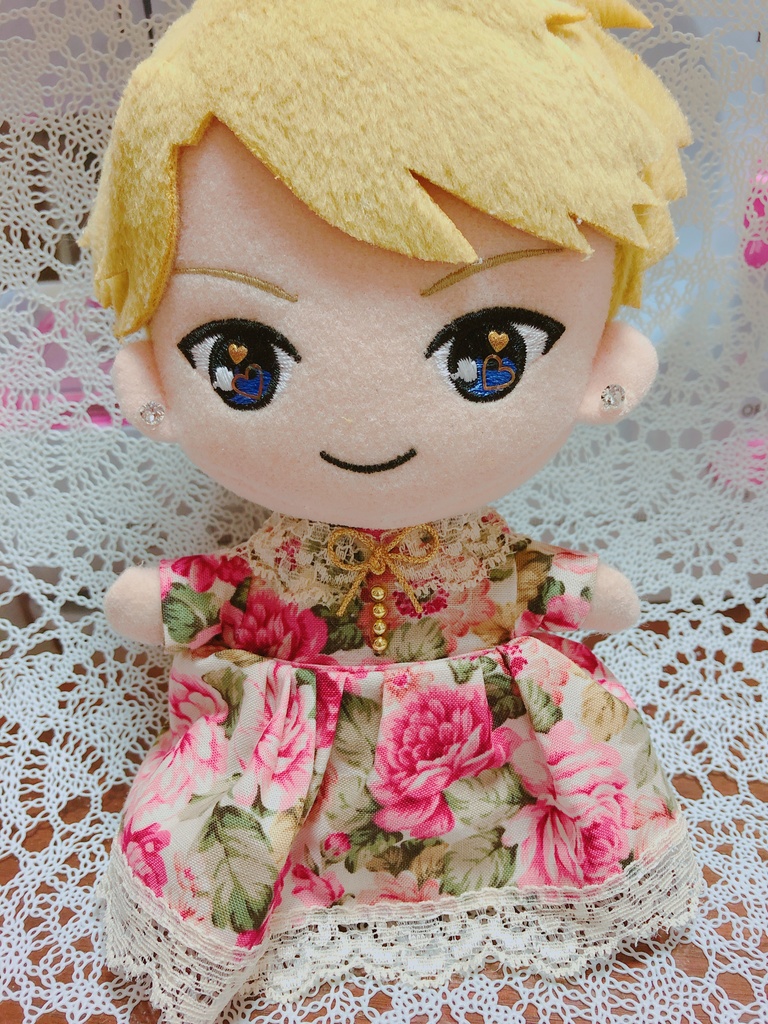 ぬい服 ワンピース（花柄ピンク）