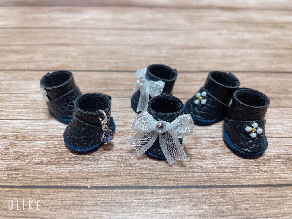 ぬい靴10-12cm ブラックブーツ紺
