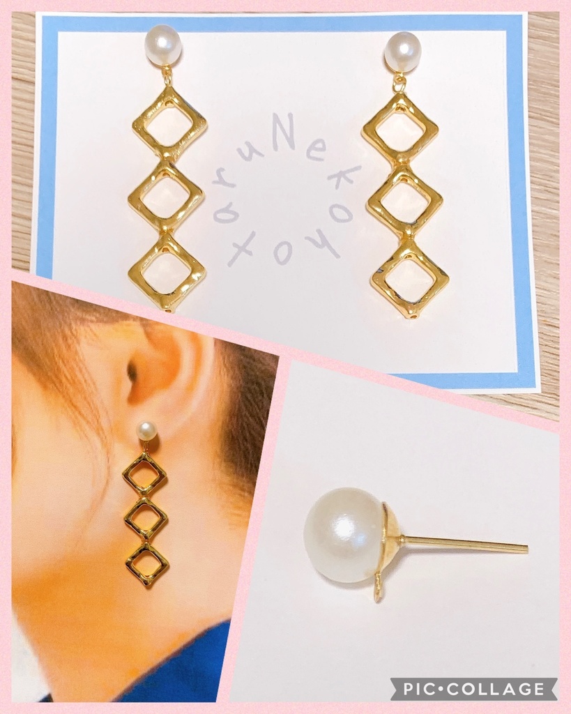 ハンドメイド ゴールドスクエアのシンプルピアス
