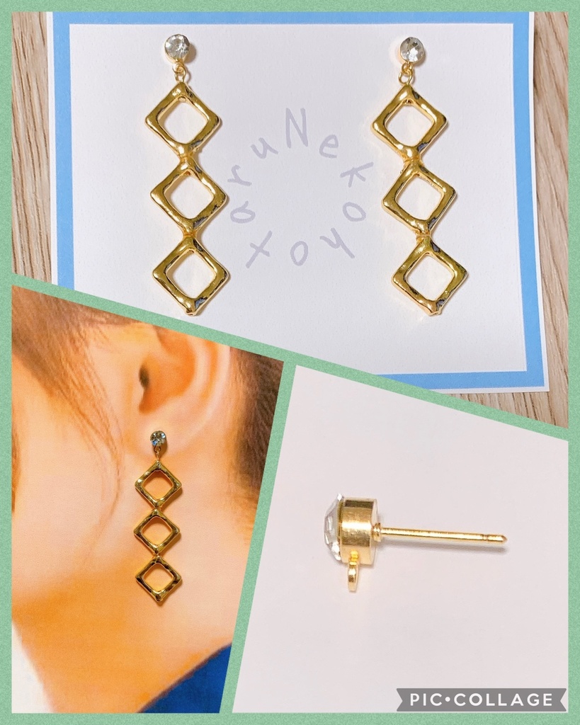 ハンドメイド ゴールドスクエアのシンプルピアス