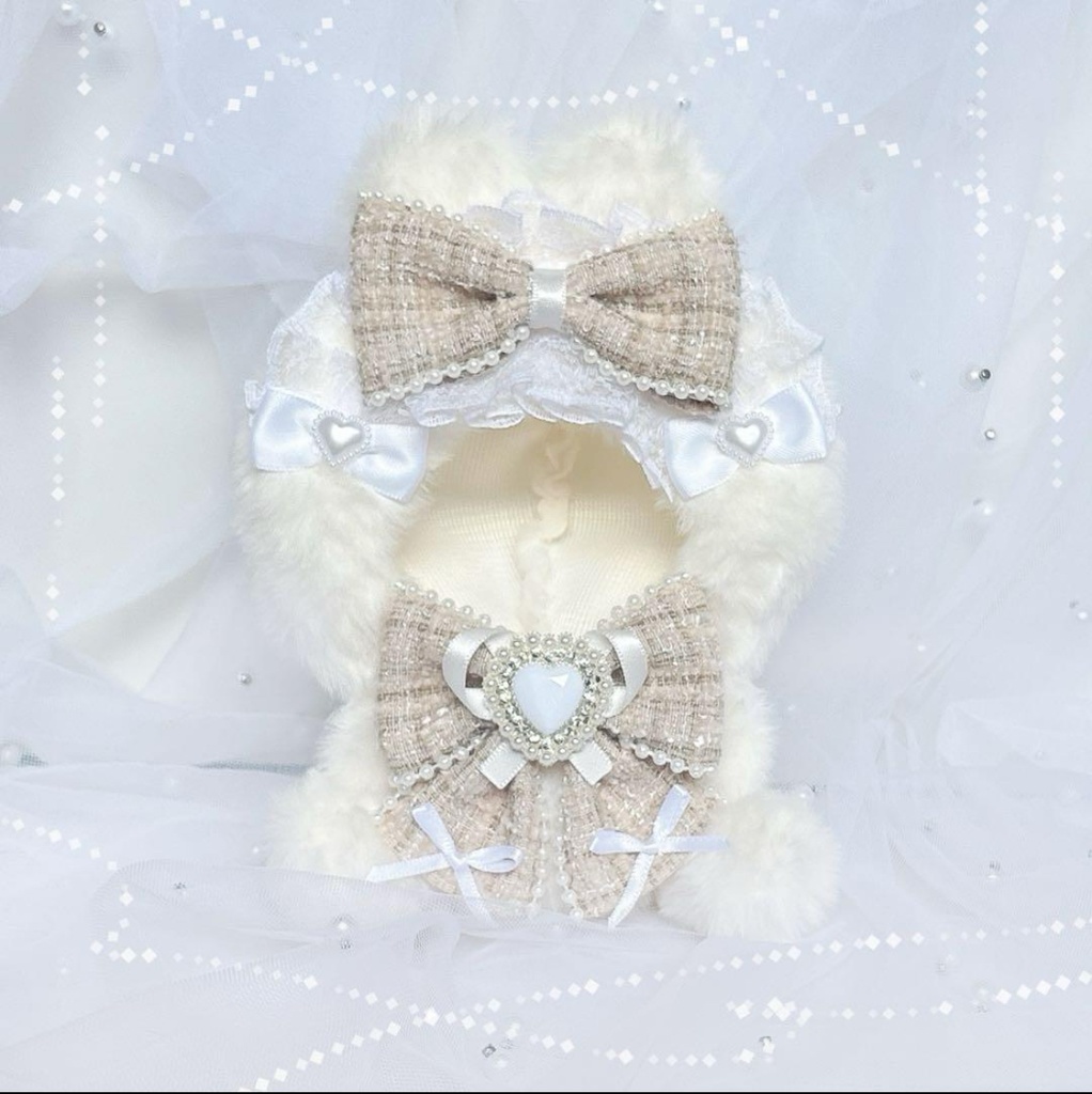 おすわりぬい服 11cm うさぎ ツイード ベージュ 