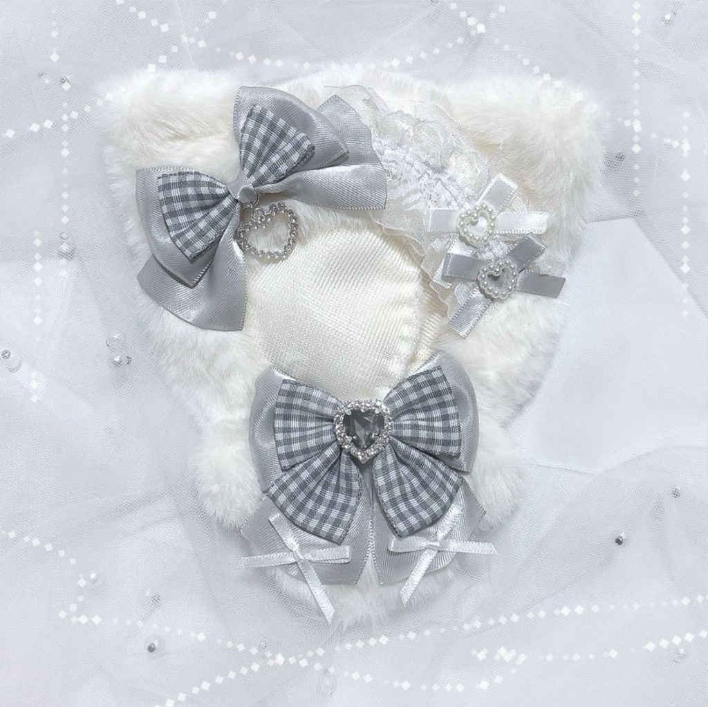 ぬい服 11cm ねこ グレー チェック
