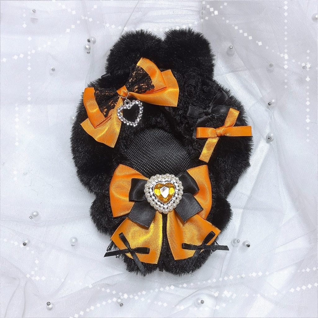 ぬい服 10cm 黒うさぎ オレンジ にじぱぺ