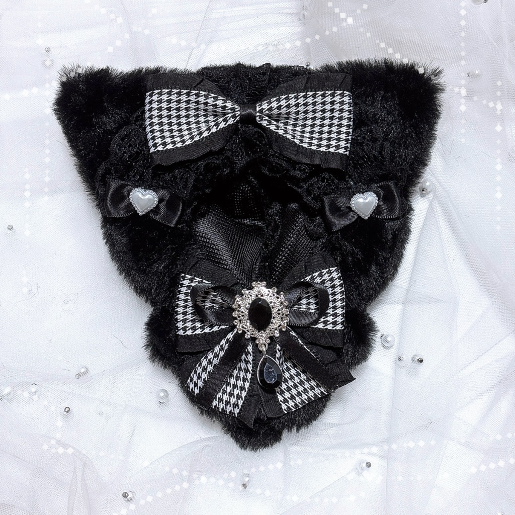 ぬい服 10cm 黒ねこ 千鳥柄 ちびぐるみ