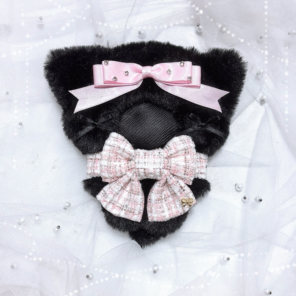 リボンマフラーぬい服 10cm 黒ねこ ピンク にじぱぺ