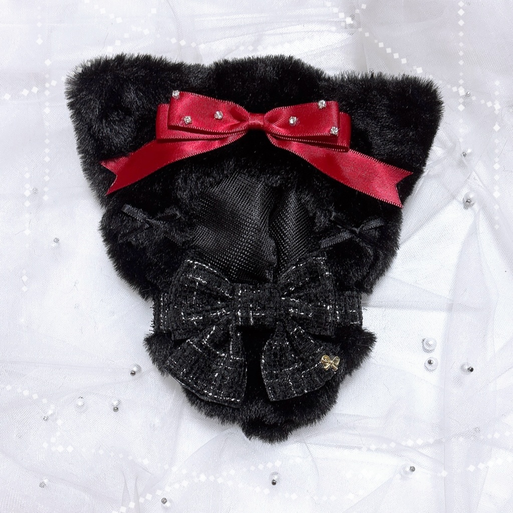 リボンマフラーぬい服 11cm 黒ねこ 赤 ちびぐるみ