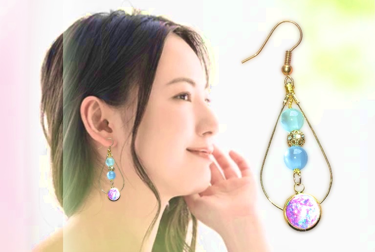 ドロップフープイヤリング・青