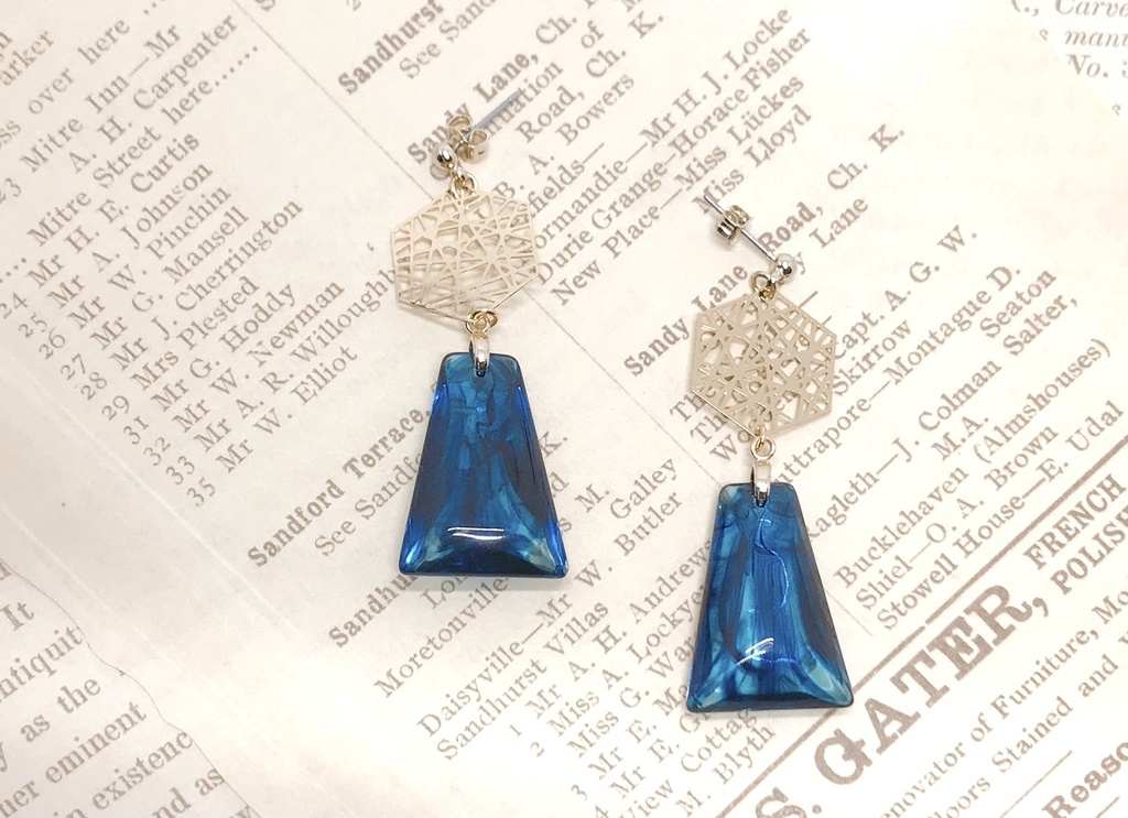 和風青色班目イヤリング*ピアス*