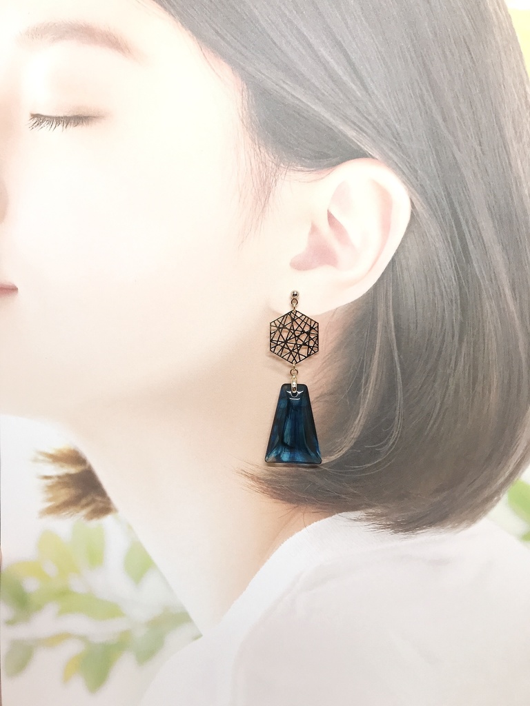 和風青色班目イヤリング*ピアス*