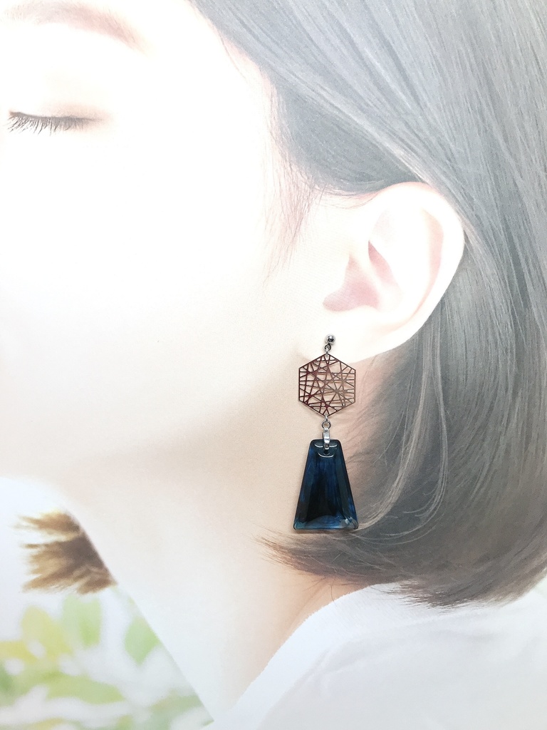 和風青色班目イヤリング*ピアス*