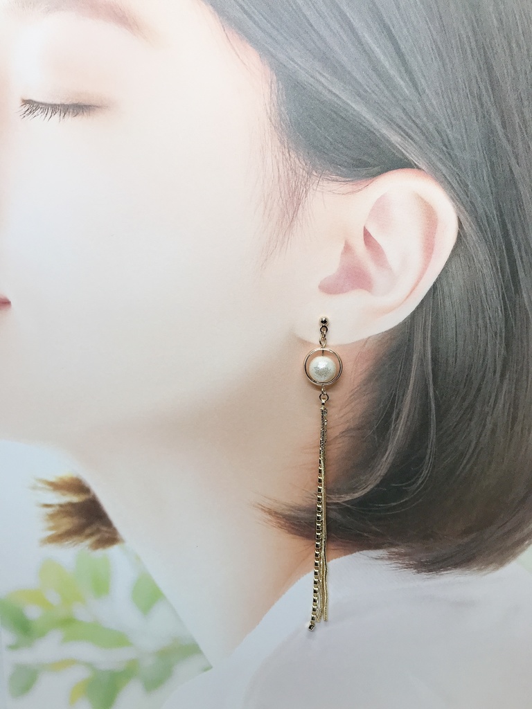 一粒パールロングイヤリング*ピアス*