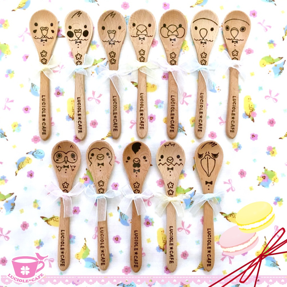 【名入れ可能】鳥さんのウッドスプーン(.• ө •.)