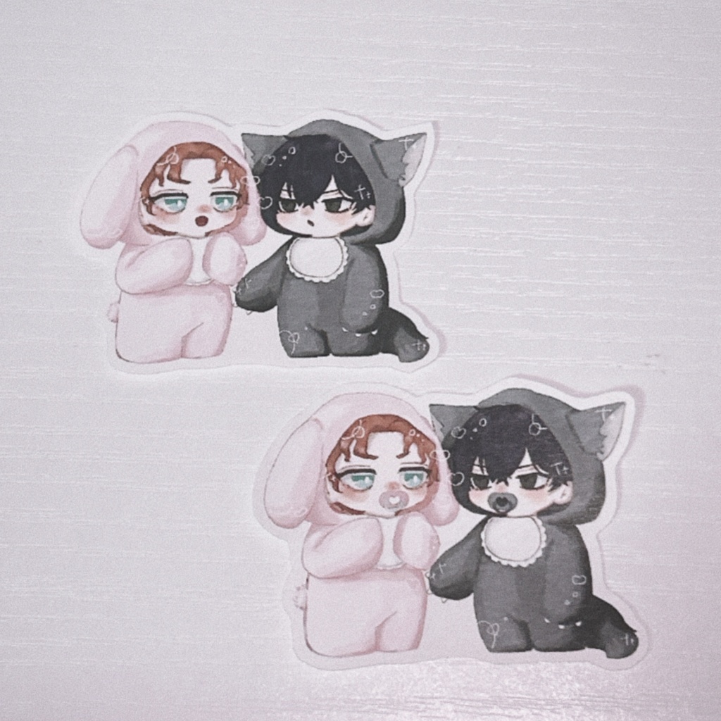 オオカミさんとウサギさん着ぐるみステッカーෆ