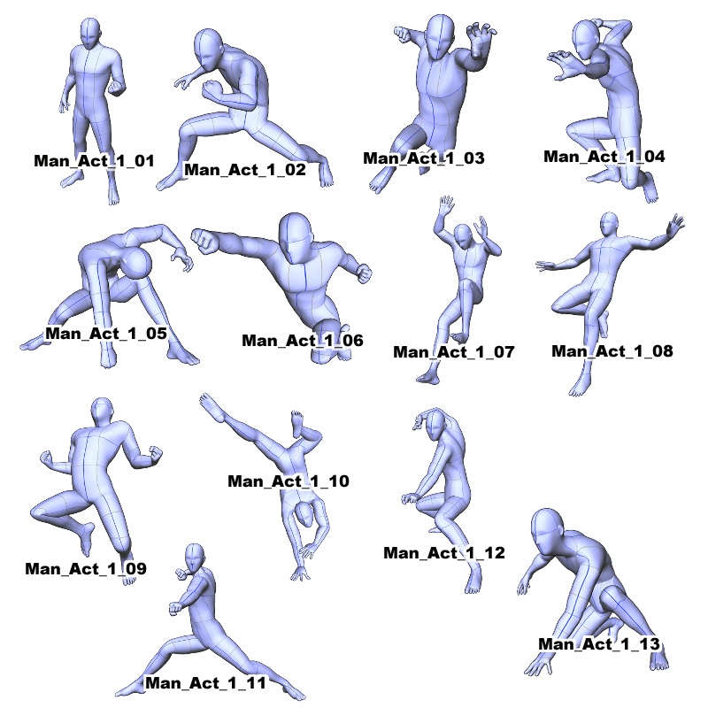 【3Dポーズオブジェクト素材集】 男性アクション①