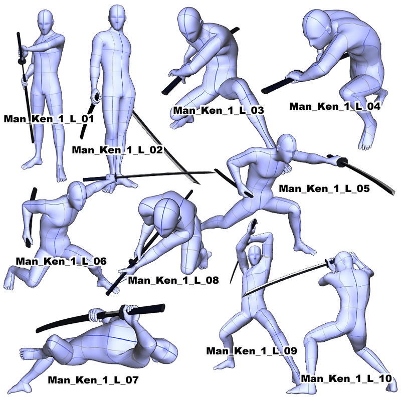 ３dポーズオブジェクト素材集 男性モデル 剣術 スタジオ リバー Booth