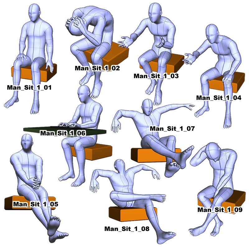 【3Dポーズオブジェクト素材集】 男性モデル 座る①