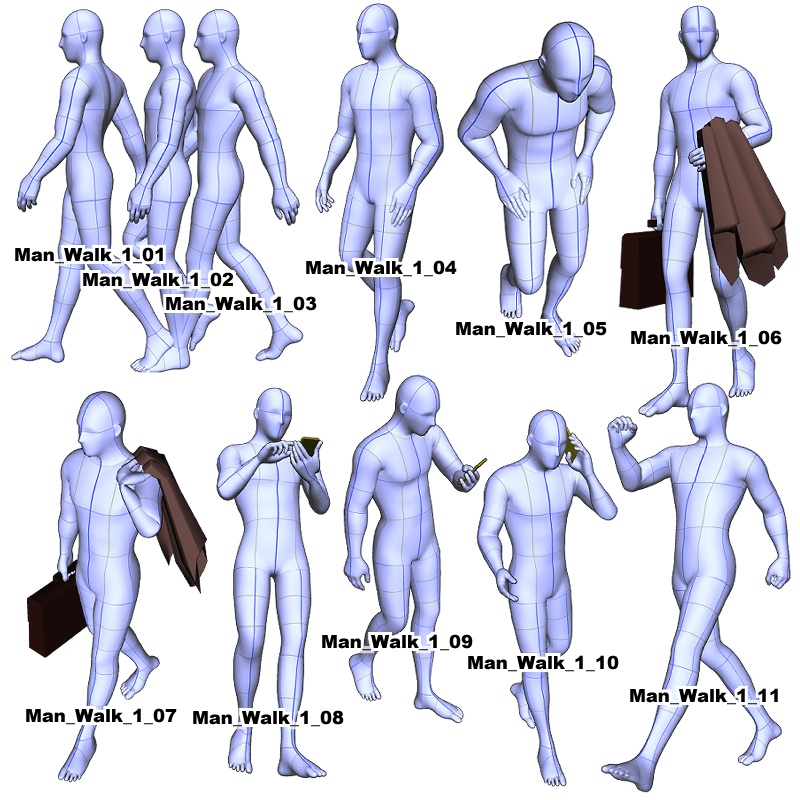 【3Dポーズオブジェクト素材集】 男性モデル 歩く①