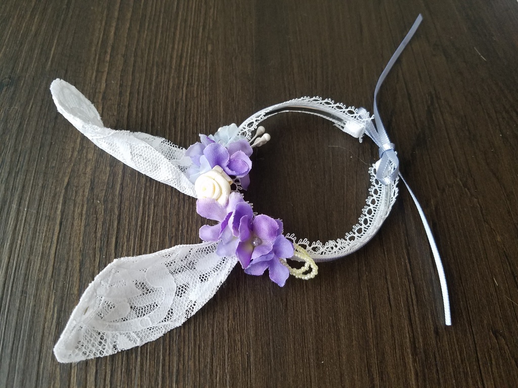 MDD　7インチ用　うさみみカチューシャ　あじさい＋薔薇　ブルーリボン　ｋ-1