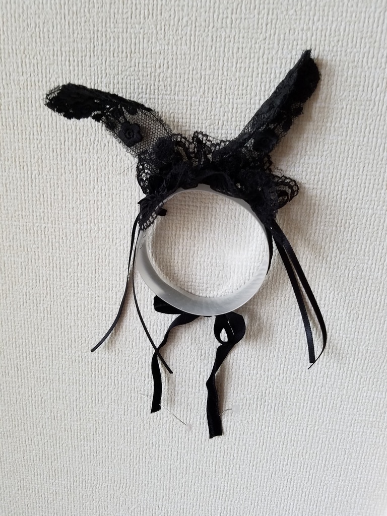 10インチ用　黒レース　うさみみカチューシャ　