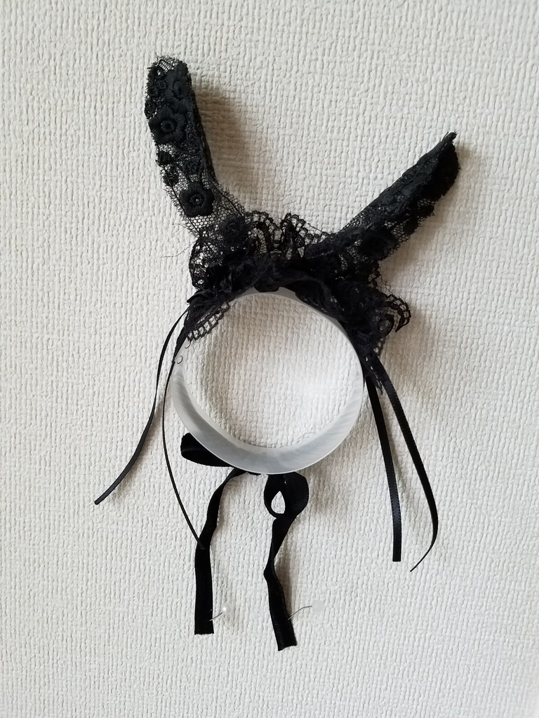 10インチ用　黒レース　うさみみカチューシャ　
