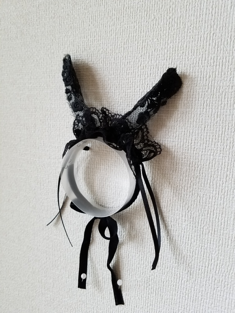 10インチ用　黒レース　うさみみカチューシャ　
