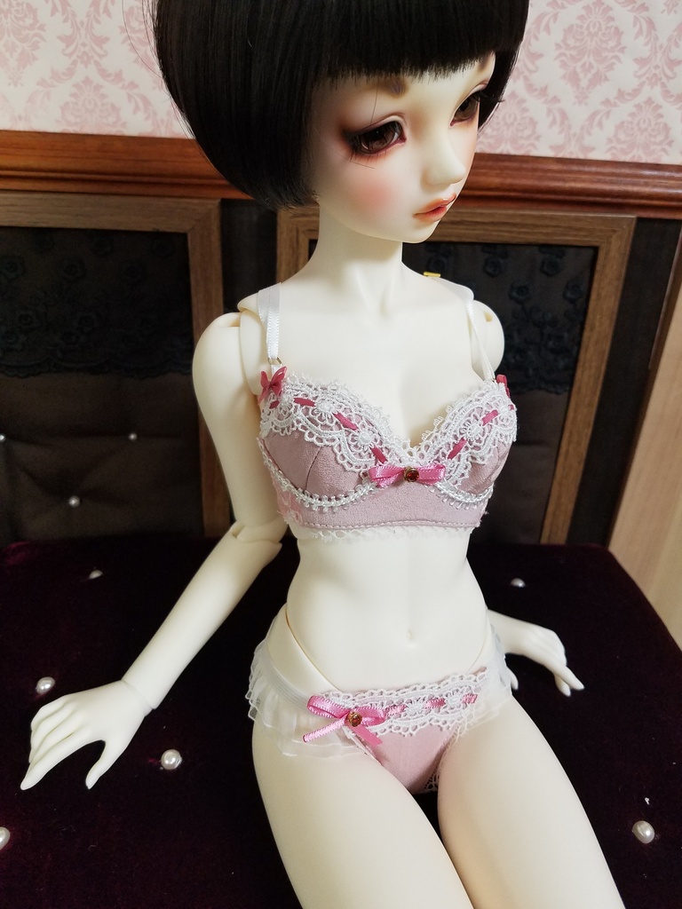 ランジェリーセット　ピンクシルク＋ピンクサテンリボン