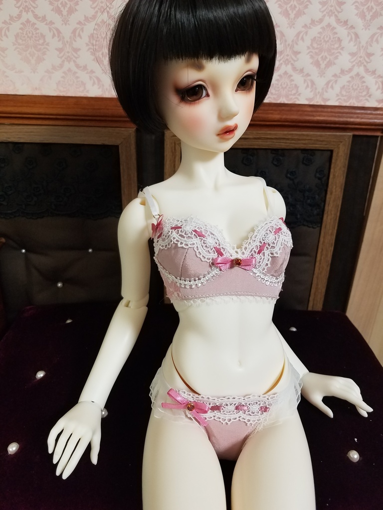 ランジェリーセット　ピンクシルク＋ピンクサテンリボン