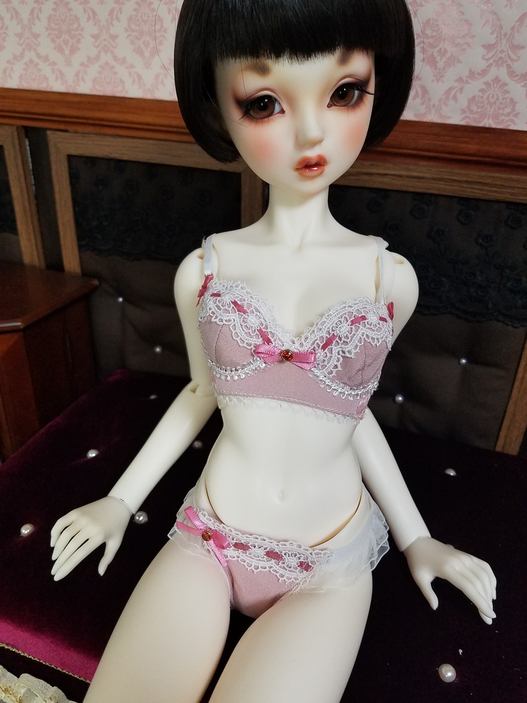 ランジェリーセット　ピンクシルク＋ピンクサテンリボン