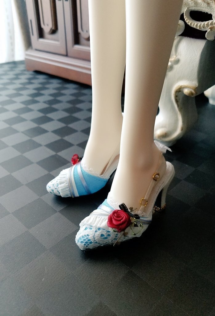 ミュール+ショーツ　水色エプロンドレスをイメージミュール　SD16　　ヒール足でもSDフラット足でも着用可能