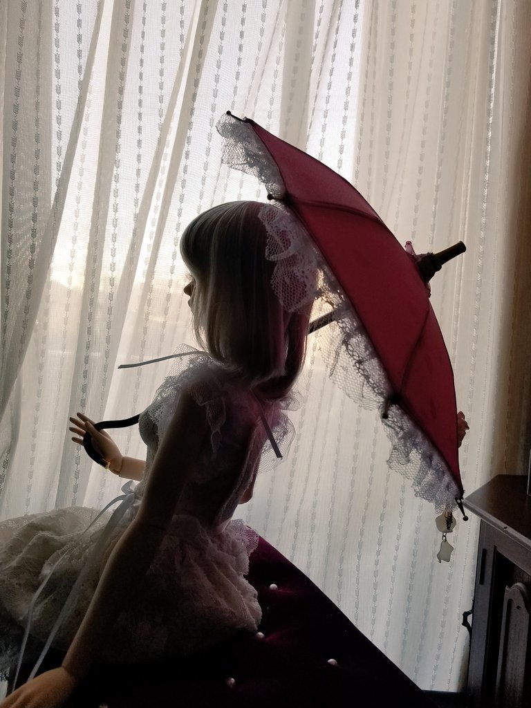 C:桜色のパラソル　桜ボタンと花びら＋収納袋付き