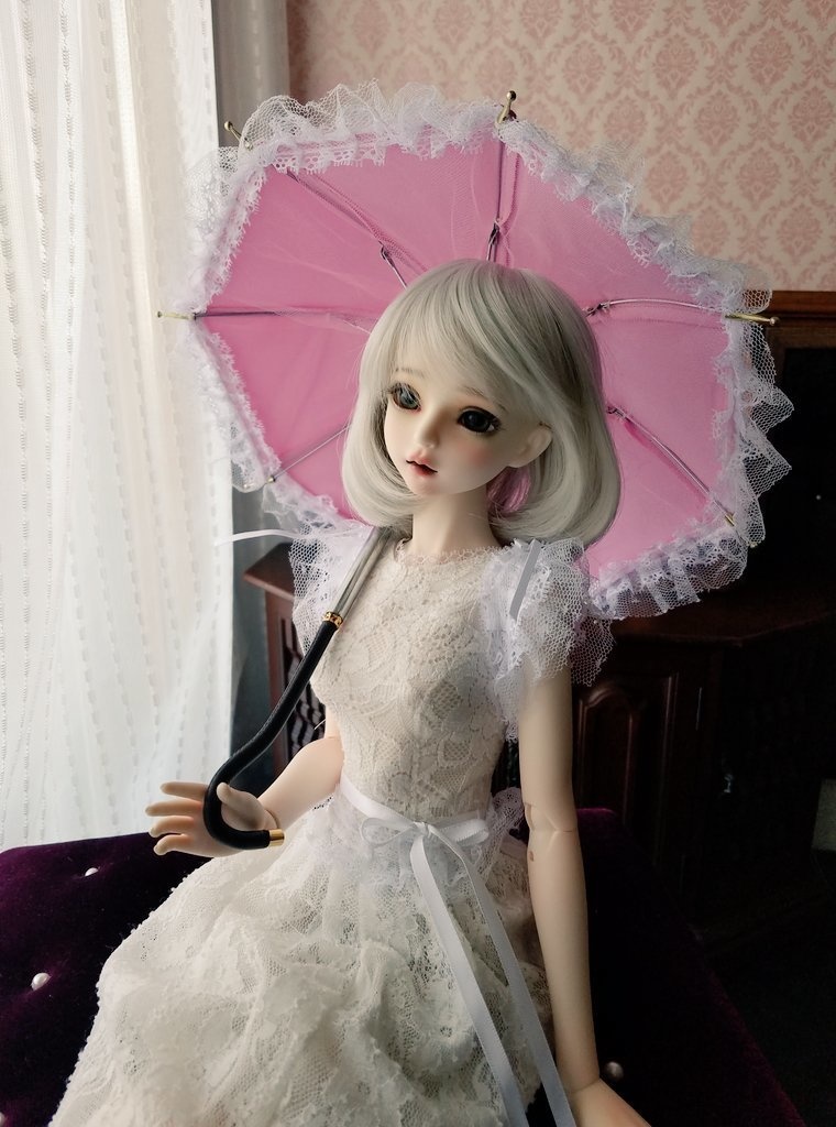 C:桜色のパラソル　桜ボタンと花びら＋収納袋付き