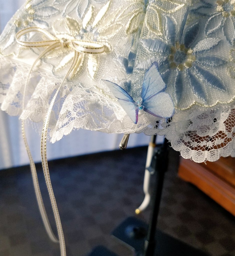 D:刺繍レースパラソル　水色＋収納袋付き