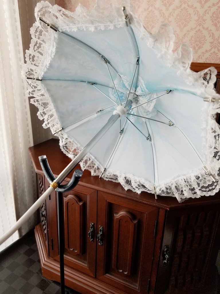 D:刺繍レースパラソル　水色＋収納袋付き