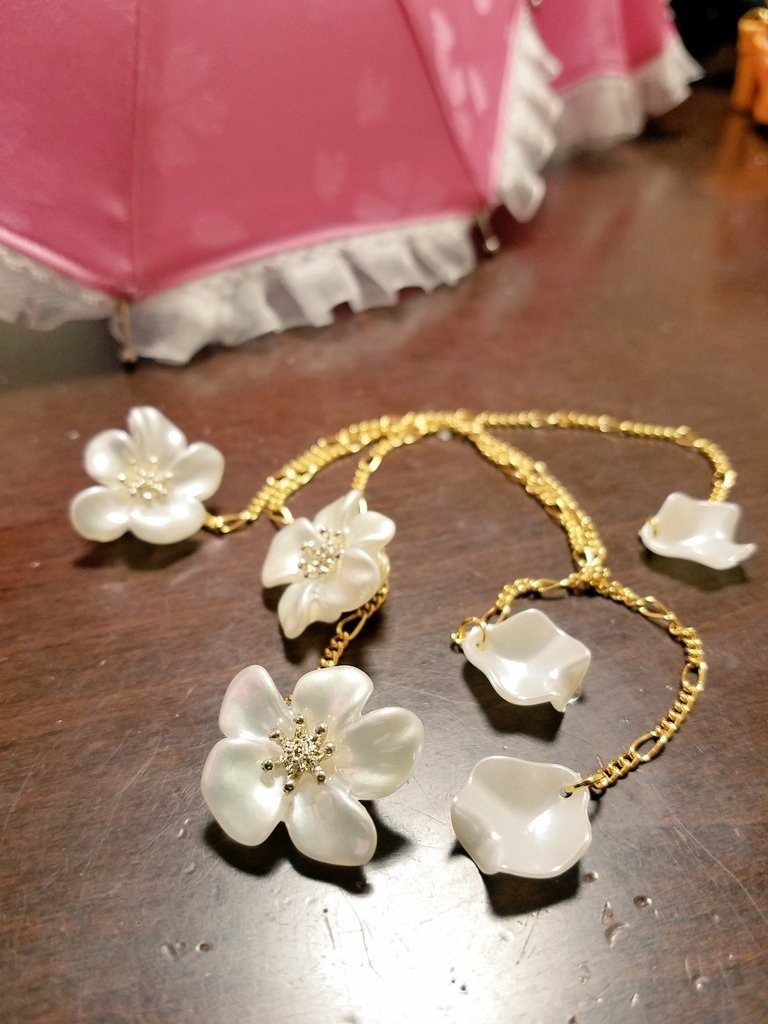 ３本販売　桜色パラソル　桜ボタンと花びら＋収納袋付き