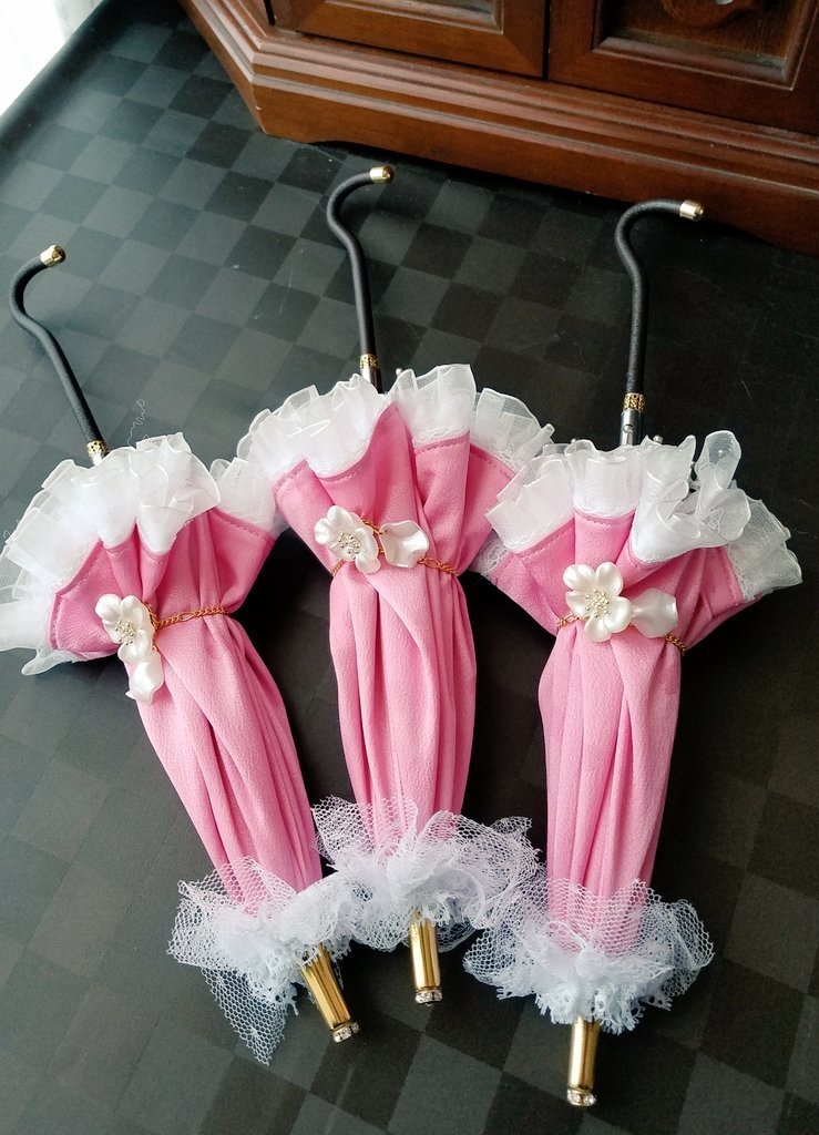 ３本販売　桜色パラソル　桜ボタンと花びら＋収納袋付き