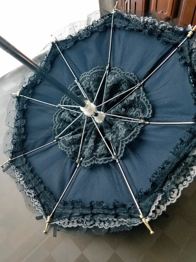 黒基調白薔薇　やや直線的な傘